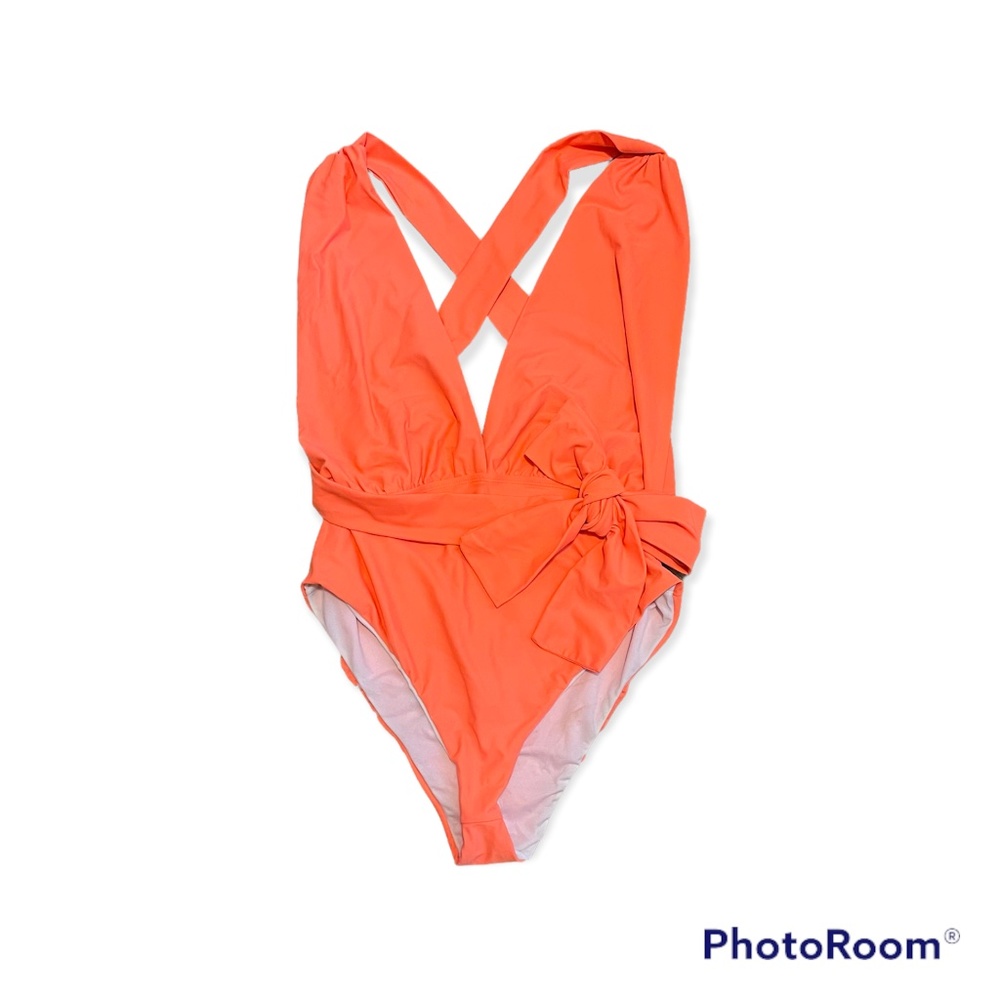 Boohoo V-Neck Plunge Orange One Piece
